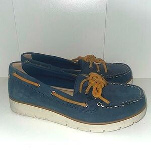 Platform sperry loafers lace up boating shoes navy blue sneakers tennis shoes